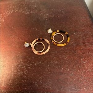 LOFT Tortoiseshell Hoop Drop Earrings with Gold Rings and Crystal Studs